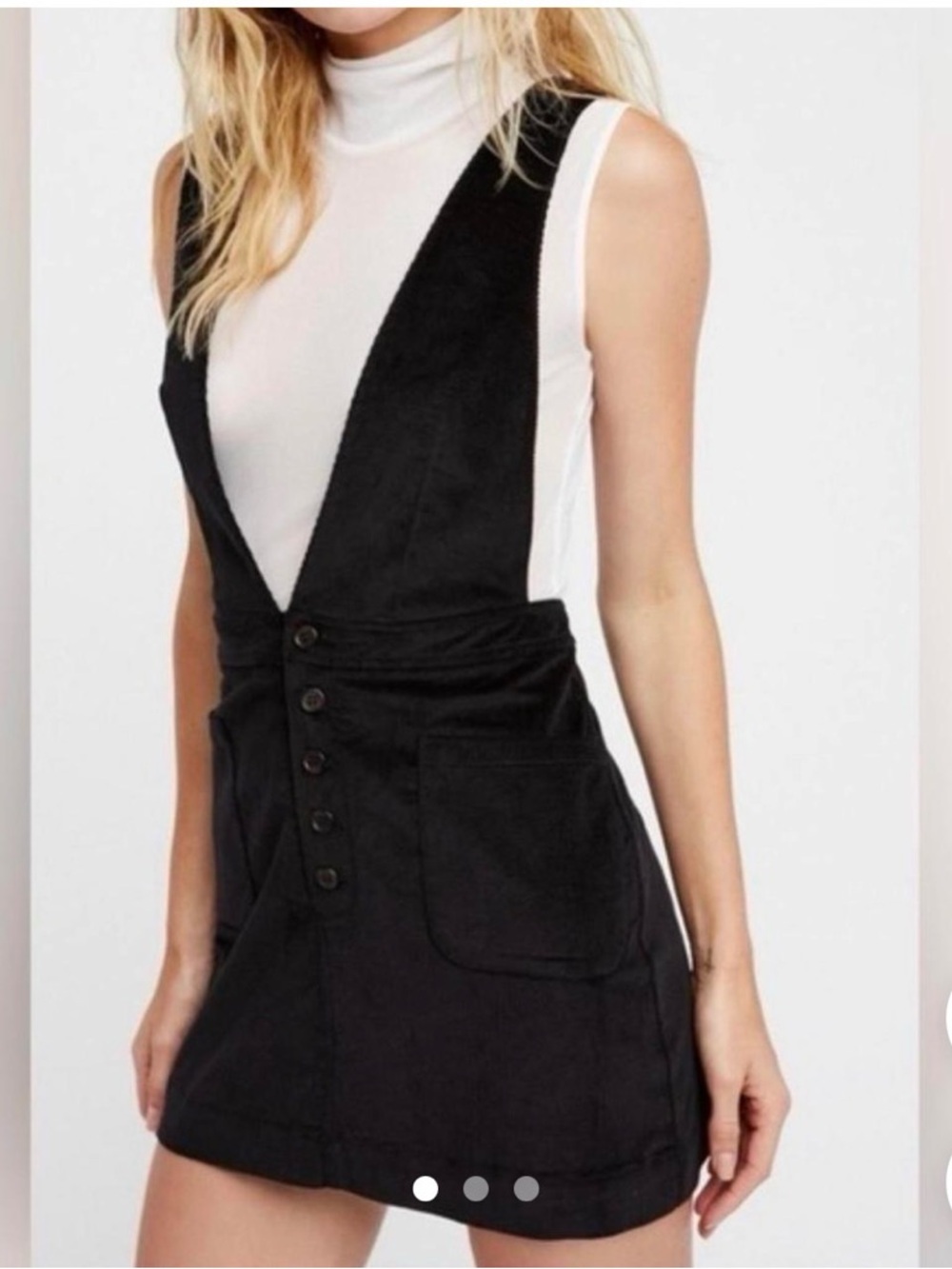 Free People Black Pinafore Button-Front Mini Dress Size 4